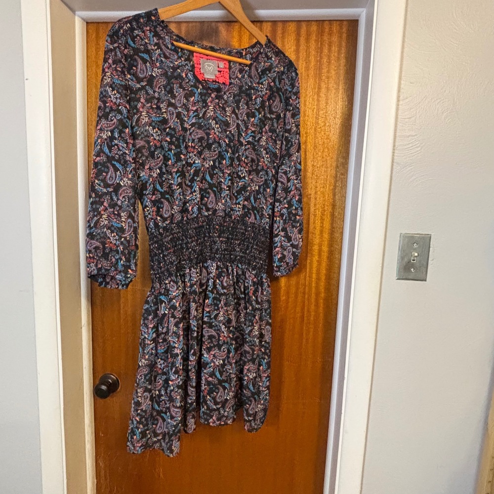 Vanessa Virginiaβ Anthropologie Paisley Smocked Waist Mini Dress Black Multi M